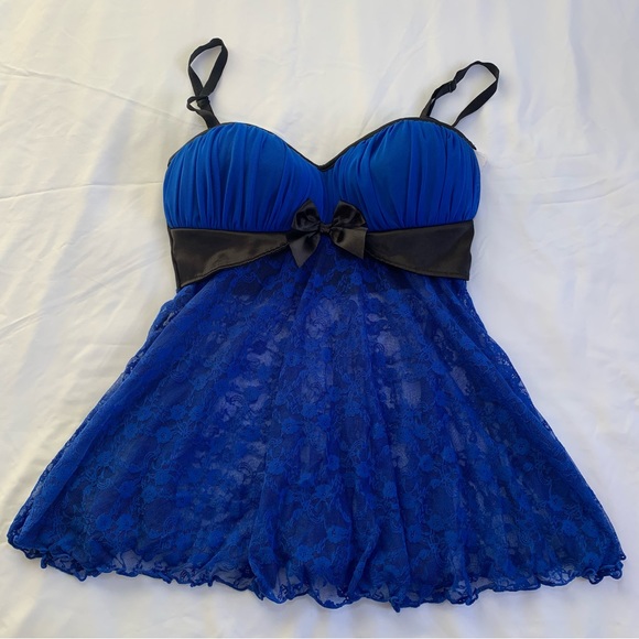 COQUETTE Tops Royal Blue And Black Lace Babydoll Slip Dress Poshmark